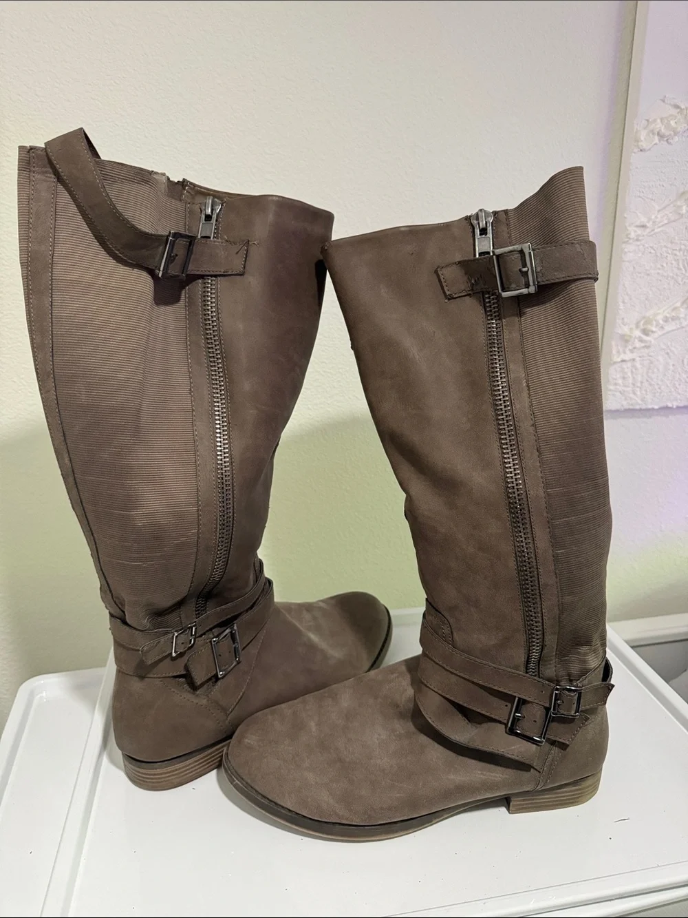torrid Over-the-Knee Buckled Riding Boots in Taupe